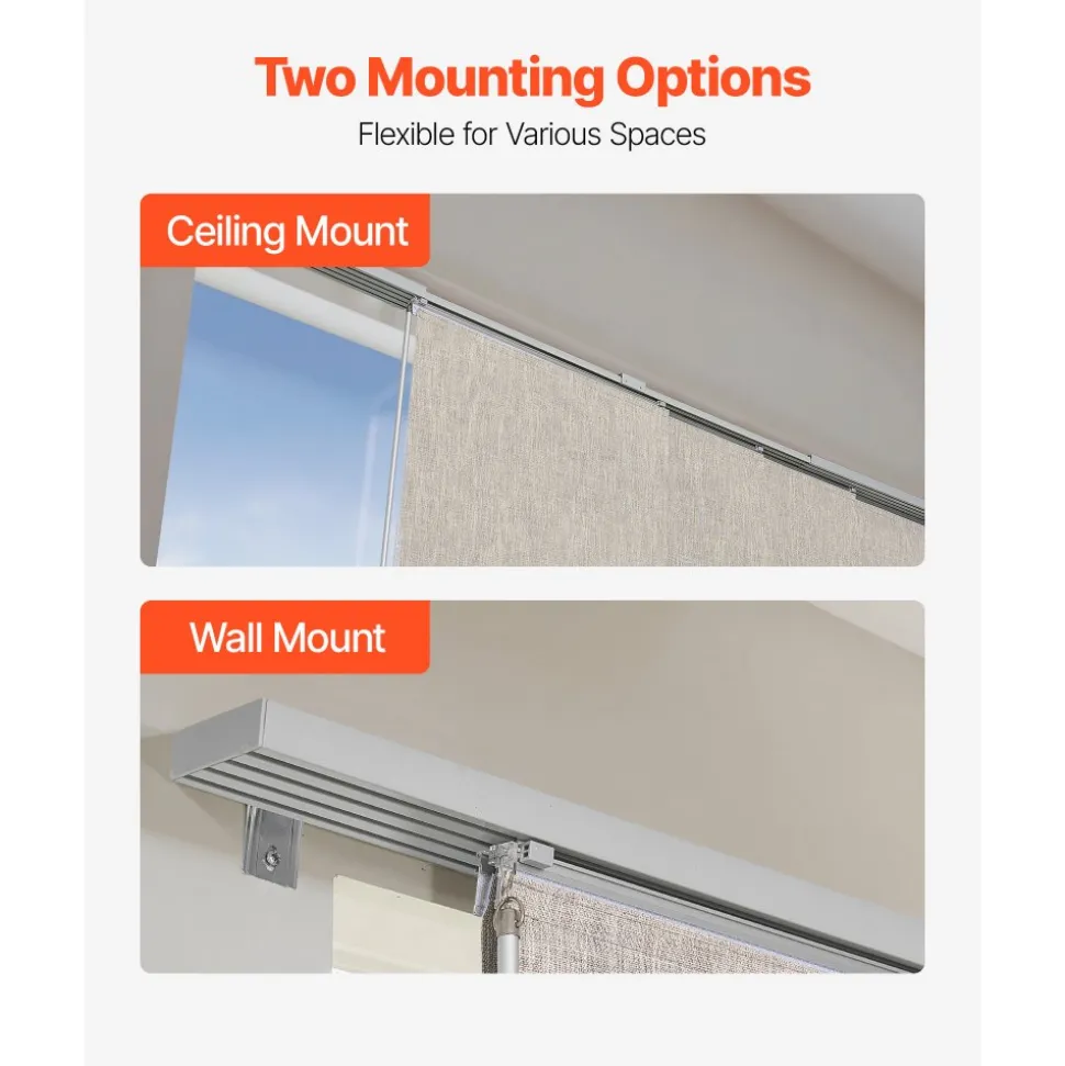 VEVOR Panel Track Blinds, Extendable Track from 45.8 in to 86 in W, Trimmable Panel Curtains Up to 96 in H, Vertical Blackout Panel Blinds for Sliding Doors, Patio Doors, Room Divider, Windows, Brown