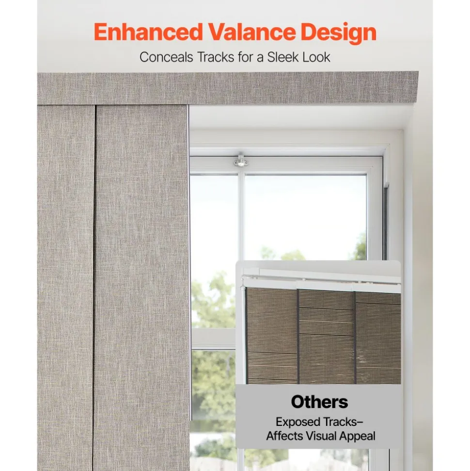 VEVOR Panel Track Blinds, Extendable Track from 45.8 in to 86 in W, Trimmable Panel Curtains Up to 96 in H, Vertical Blackout Panel Blinds for Sliding Doors, Patio Doors, Room Divider, Windows, Brown