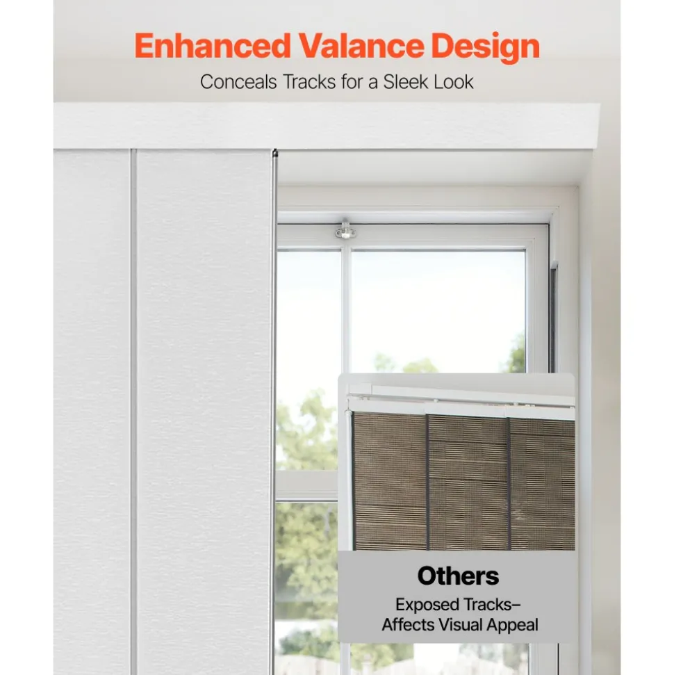 VEVOR Panel Track Blinds, Extendable Track from 45.8 in to 86 in W, Trimmable Panel Curtains Up to 96 in H, Adjustable Vertical Panel Blinds for Sliding Doors, Patio Doors, Room Divider, Window, White