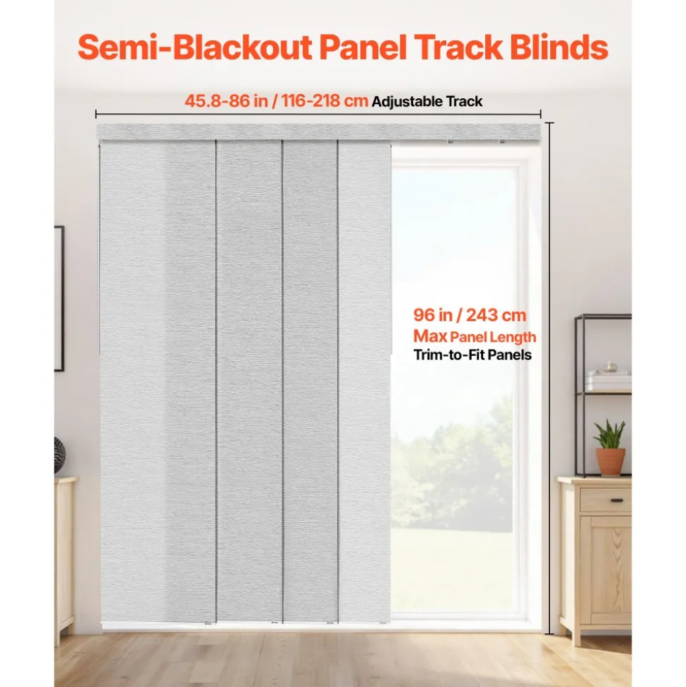 VEVOR Panel Track Blinds, Extendable Track from 45.8 in to 86 in W, Trimmable Panel Curtains Up to 96 in H, Adjustable Vertical Panel Blinds for Sliding Doors, Patio Doors, Room Divider, Window, Gray