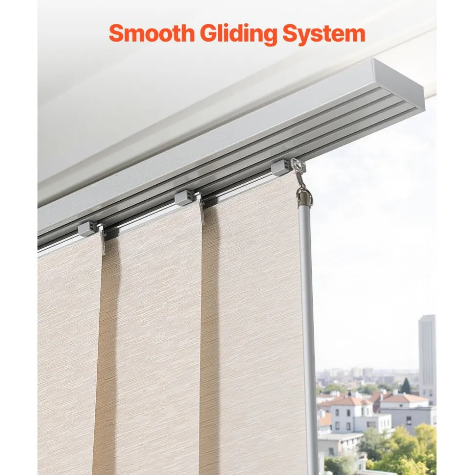 VEVOR Panel Track Blinds, Extendable Track from 45.8 in to 86 in W, Trimmable Panel Curtains Up to 96 in H, Adjustable Vertical Panel Blinds for Sliding Doors, Patio Doors, Room Divider, Light Brown