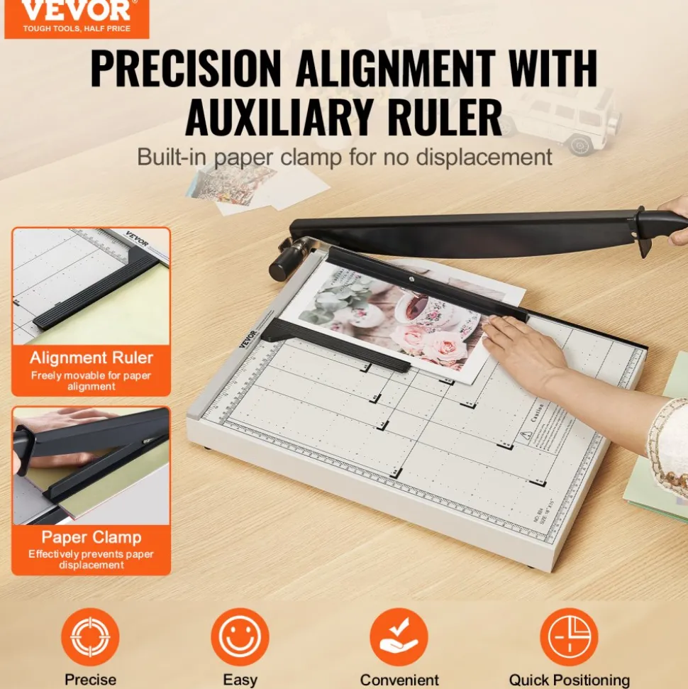 VEVOR Paper Cutter, Guillotine Trimmer, 18" Cut Length, 15 Sheets Capacity, Heavy Duty Guillotine Paper Cutter with Guard Rail/Blade Lock for Cardstock/Cardboard, Paper Trimmer for Home Office School