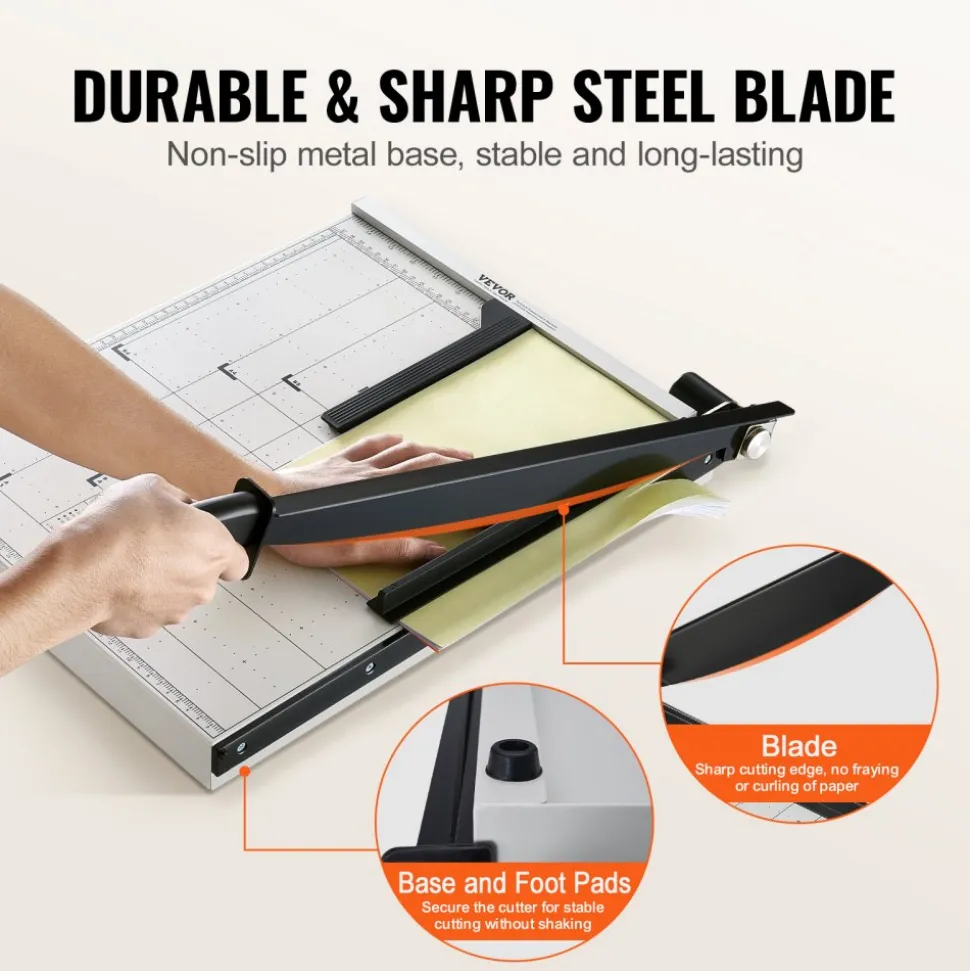 VEVOR Paper Cutter, Guillotine Trimmer, 18" Cut Length, 15 Sheets Capacity, Heavy Duty Guillotine Paper Cutter with Guard Rail/Blade Lock for Cardstock/Cardboard, Paper Trimmer for Home Office School