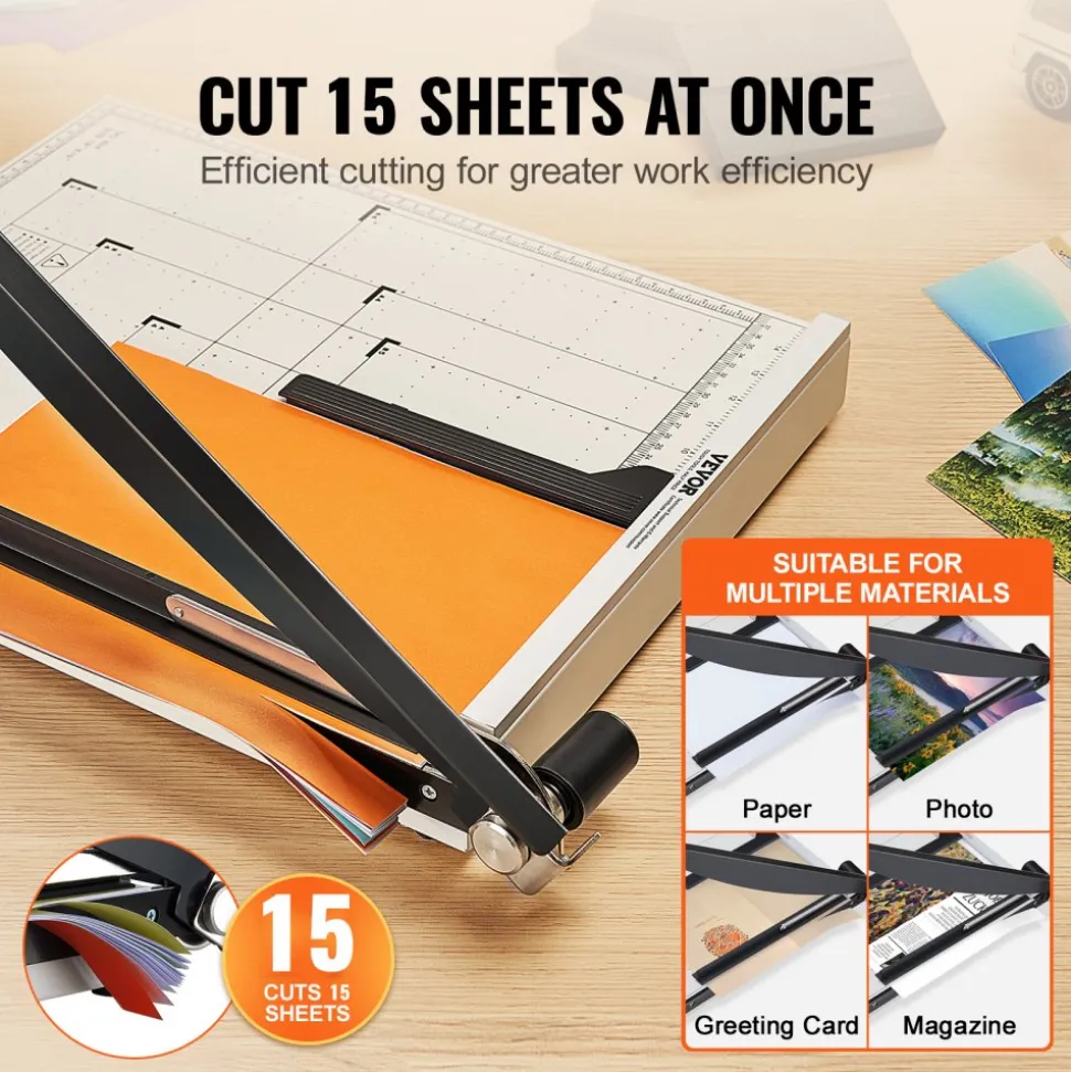 VEVOR Paper Cutter, Guillotine Trimmer, 18" Cut Length, 15 Sheets Capacity, Heavy Duty Guillotine Paper Cutter with Guard Rail/Blade Lock for Cardstock/Cardboard, Paper Trimmer for Home Office School