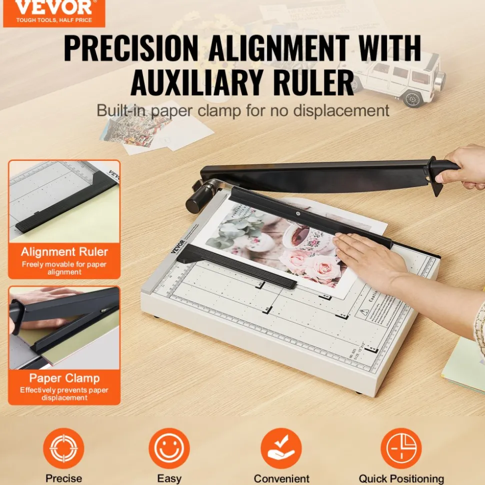 VEVOR Paper Cutter, Guillotine Trimmer, 15" Cut Length, 16 Sheets Capacity, Heavy Duty Guillotine Paper Cutter with Guard Rail/Blade Lock for Cardstock/Cardboard, Paper Trimmer for Home Office School