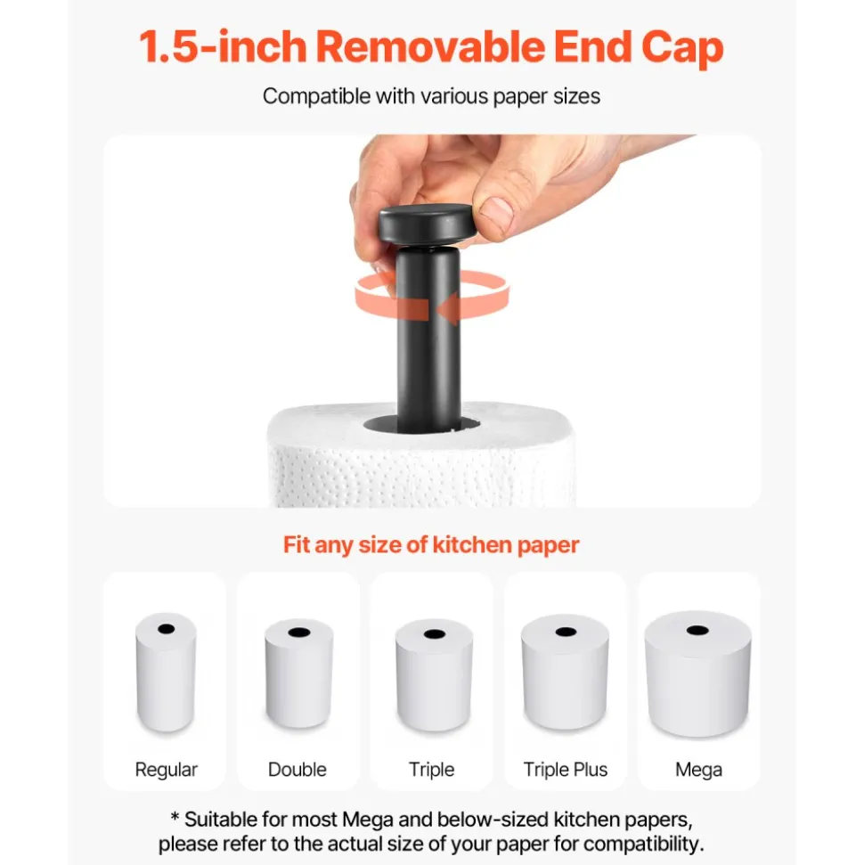 VEVOR Paper Towel Holder Countertop, Stainless Steel Kitchen Paper Towel Stand with Weighted Base and Suction Cups, Non-slip Countertop Kitchen Paper Roll Holders for Kitchen Bathroom