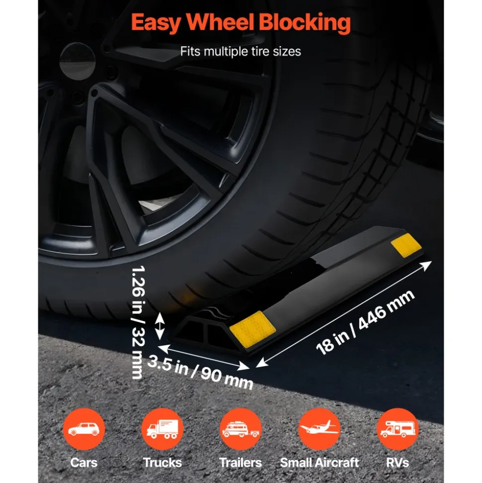 VEVOR Parking Stopper, 18 Inch 2 Pcs Heavy Duty Parking Aid for Garage, PP Curb Garage Floor Stopper with Reflective Strips, Vehicles Gadgets for Cars Vans Trucks Tire Wheel Guide Block Stops Bumpers
