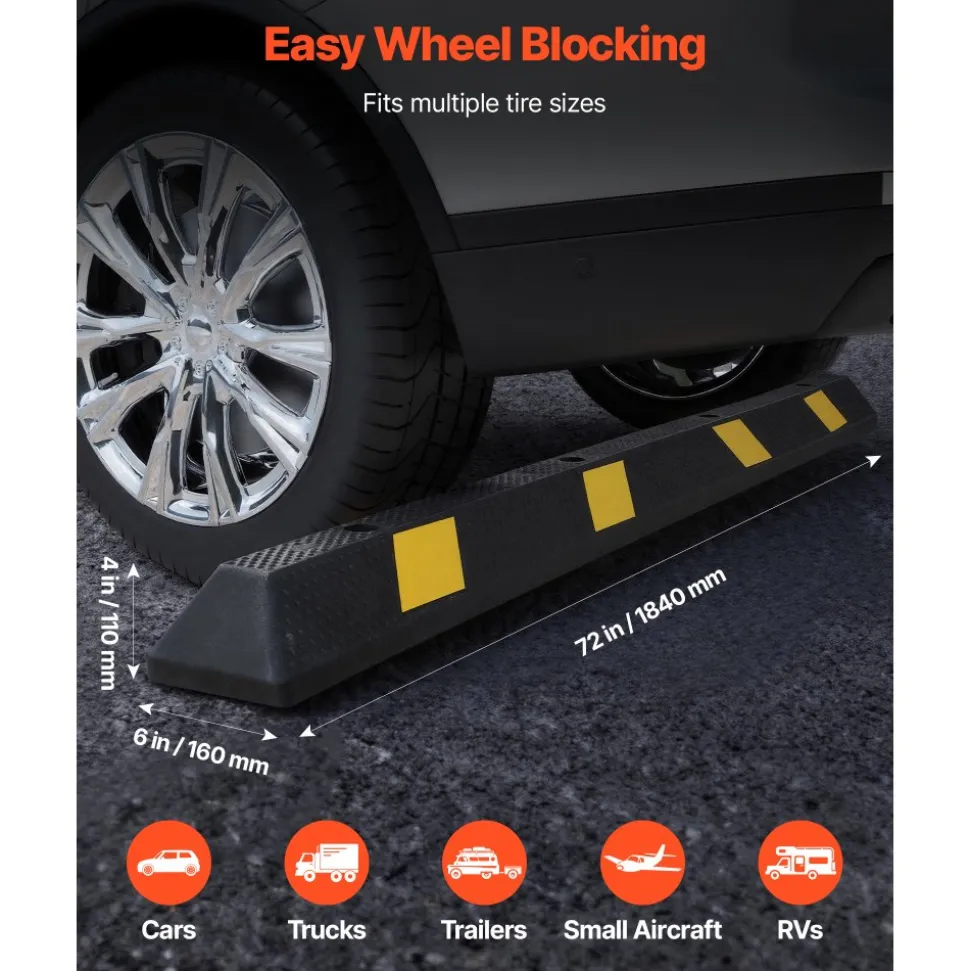VEVOR Parking Stopper, 21.6 Inch 2 Pcs Heavy Duty Parking Aid for Garage, Rubber Curb Garage Floor Stopper with Reflective Strips, Aid Gadgets for Cars Vans Trucks Tire Wheel Guide Block Stops Bumpers