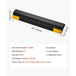 VEVOR Parking Stopper, 16 Inch 2 Pcs Heavy Duty Parking Aid for Garage, PP Curb Garage Floor Stopper with Reflective Strips, Vehicles Gadgets for Cars Vans Trucks Tire Wheel Guide Block Stops Bumpers