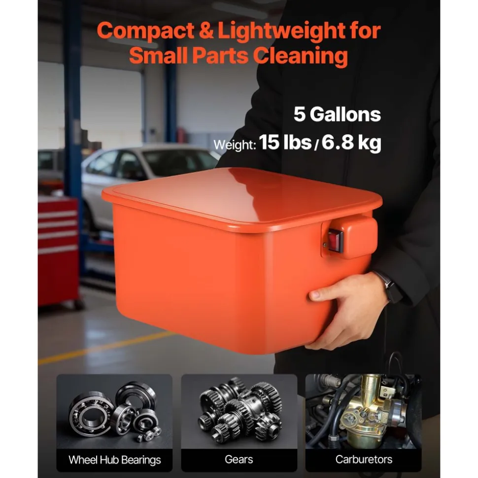 VEVOR Parts Washer 5-Gallon, 3.5 Gallon Solvent Capacity, 0.4 Gallon per Minute Max Pump Output, Portable Steel Automotive Parts Cleaner with Electric Pump for Wheel Bearings, Gears, and Carburetors