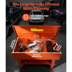 VEVOR Parts Washer 40-Gallon, 17 Gallon Solvent Capacity, 1 Gallon per Minute Max Pump Output, Steel Cabinet Electric Pump Automotive Parts Washer Cleaner for Wheel Bearings, Gears, and Carburetors