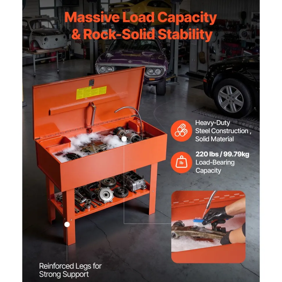 VEVOR Parts Washer 40-Gallon, 17 Gallon Solvent Capacity, 1 Gallon per Minute Max Pump Output, Steel Cabinet Electric Pump Automotive Parts Washer Cleaner for Wheel Bearings, Gears, and Carburetors
