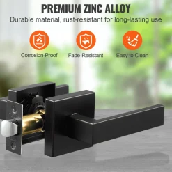 VEVOR Passage Door Handle, 6 Pack Matte Black Door Lever, Left or Right Handing Reversible Lever Non-Locking, 45° Rotation to Open, Universal Square Interior for Hallways, Closets, Meeting Spaces