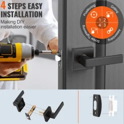 VEVOR Passage Door Handle, 6 Pack Matte Black Door Lever, Left or Right Handing Reversible Lever Non-Locking, 45° Rotation to Open, Universal Square Interior for Hallways, Closets, Meeting Spaces