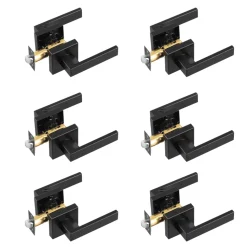 VEVOR Passage Door Handle, 6 Pack Matte Black Door Lever, Left or Right Handing Reversible Lever Non-Locking, 45° Rotation to Open, Universal Square Interior for Hallways, Closets, Meeting Spaces