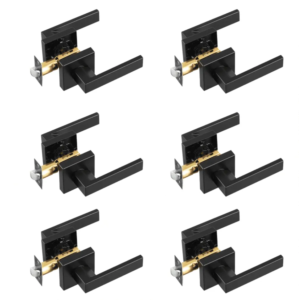 VEVOR Passage Door Handle, 6 Pack Matte Black Door Lever, Left or Right Handing Reversible Lever Non-Locking, 45° Rotation to Open, Universal Square Interior for Hallways, Closets, Meeting Spaces
