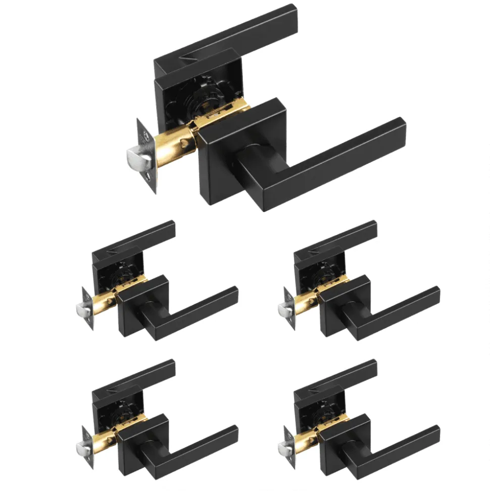 VEVOR Passage Door Handle, 1 Pack Matte Black Door Lever, Left or Right Handing Reversible Lever Non-Locking, 45° Rotation to Open, Universal Square Interior for Hallways, Closets, Meeting Spaces