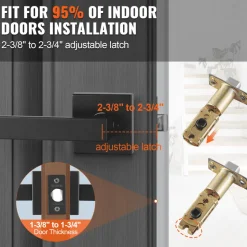 VEVOR Passage Door Handle, 1 Pack Matte Black Door Lever, Left or Right Handing Reversible Lever Non-Locking, 45° Rotation to Open, Universal Square Interior for Hallways, Closets, Meeting Spaces