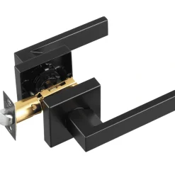 VEVOR Passage Door Handle, 1 Pack Matte Black Door Lever, Left or Right Handing Reversible Lever Non-Locking, 45° Rotation to Open, Universal Square Interior for Hallways, Closets, Meeting Spaces