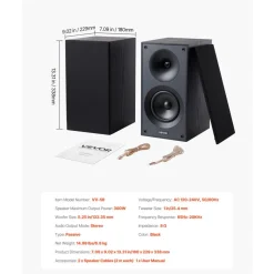 VEVOR Passive Bookshelf Speaker, 300W, Book Shelf Stereo Speakers with 5.25-Inch Woofer and 1-Inch Tweeter, Detachable Grille, 65Hz-20KHz Frequency Response, Wooden Enclosure, for Home Theater (1 Pair)