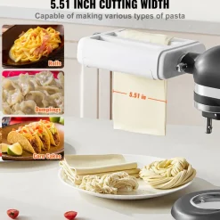 VEVOR Pasta Attachment for KitchenAid Stand Mixer, 3-IN-1 Stainless Steel Pasta Roller Cutter Set Including Pasta Sheet Roller, Spaghetti and Fettuccine Cutter, 8 Adjustable Thickness Knob Pasta Maker