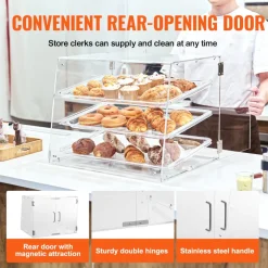 VEVOR Pastry Display Case, 3-Tier Commercial Countertop Bakery Display Case, Acrylic Display Box with Rear Door Access & Removable Shelves, Keep Fresh for Donut Bagels Cake Cookie, 20.7"x17"x16.3"