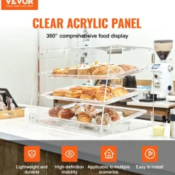 VEVOR Pastry Display Case, 3-Tier Commercial Countertop Bakery Display Case, Acrylic Display Box with Rear Door Access & Removable Shelves, Keep Fresh for Donut Bagels Cake Cookie, 20.7