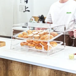 VEVOR Pastry Display Case, 2-Tier Commercial Countertop Bakery Display Case, Acrylic Display Box with Rear Door Access & Removable Shelves, Keep Fresh for Donut Bagels Cake Cookie, 20.7