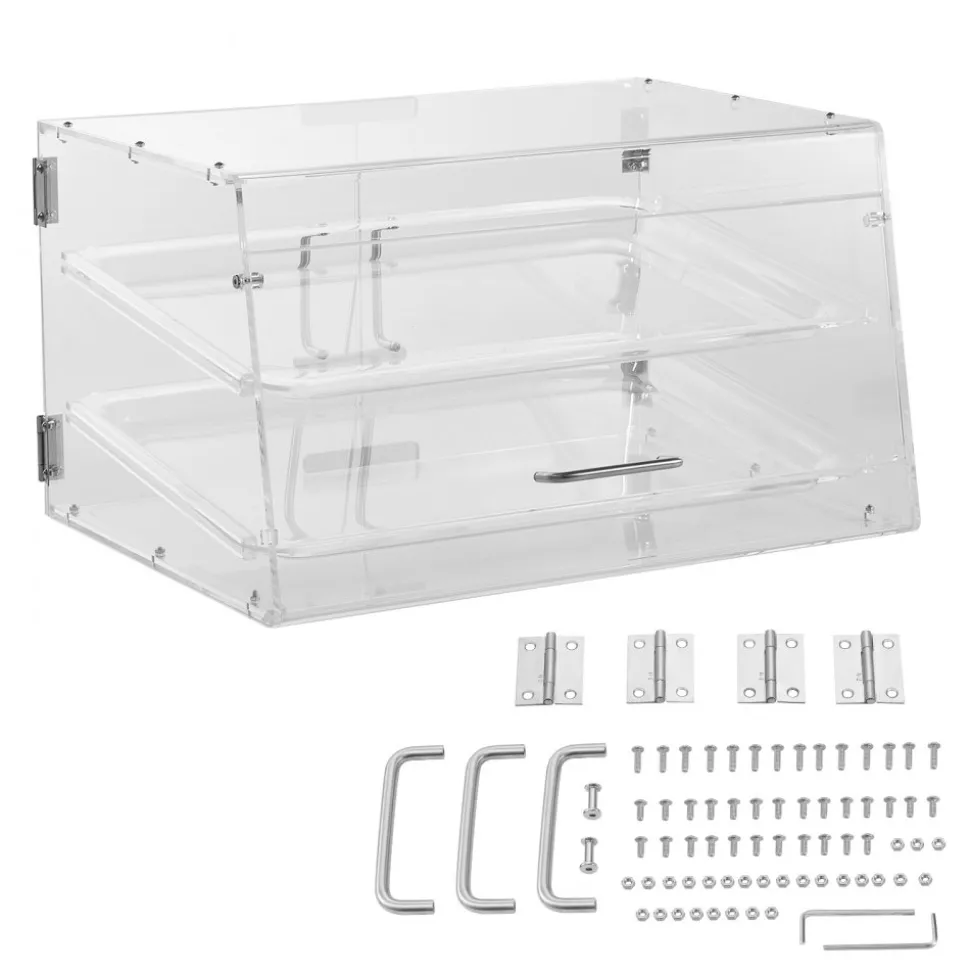 VEVOR Pastry Display Case, 2-Tier Commercial Countertop Bakery Display Case, Acrylic Display Box with Rear Door Access & Removable Shelves, Keep Fresh for Donut Bagels Cake Cookie, 20.7"x13.2"x11.9"