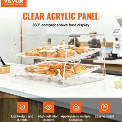 VEVOR Pastry Display Case, 2-Tier Commercial Countertop Bakery Display Case, Acrylic Display Box with Rear Door Access & Removable Shelves, Keep Fresh for Donut Bagels Cake Cookie, 20.7