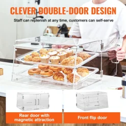 VEVOR Pastry Display Case, 2-Tier Commercial Countertop Bakery Display Case, Acrylic Display Box with Rear Door Access & Removable Shelves, Keep Fresh for Donut Bagels Cake Cookie, 20.7