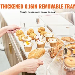 VEVOR Pastry Display Case, 2-Tier Commercial Countertop Bakery Display Case, Acrylic Display Box with Rear Door Access & Removable Shelves, Keep Fresh for Donut Bagels Cake Cookie, 20.7