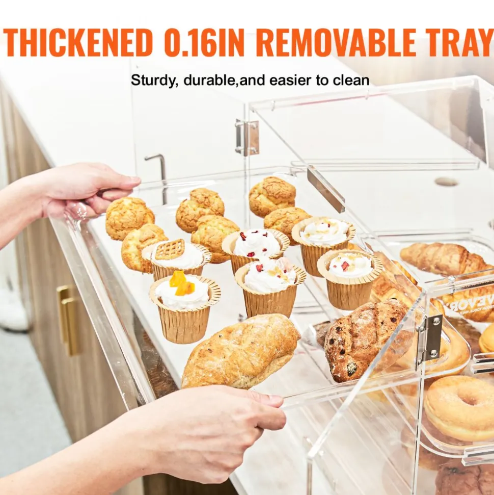 VEVOR Pastry Display Case, 2-Tier Commercial Countertop Bakery Display Case, Acrylic Display Box with Rear Door Access & Removable Shelves, Keep Fresh for Donut Bagels Cake Cookie, 20.7"x13.2"x11.9"