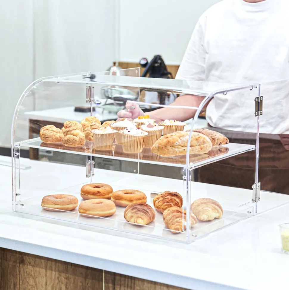 VEVOR Pastry Display Case, 2-Tier Commercial Countertop Bakery Display Case, Acrylic Display Box with Rear Door Access & Removable Shelves, Keep Fresh for Donut Bagels Cake Cookie, 22"x14"x14"