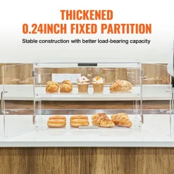 VEVOR Pastry Display Case, 2-Tier Commercial Countertop Bakery Display Case, Acrylic Display Box with Rear Door Access & Removable Shelves, Keep Fresh for Donut Bagels Cake Cookie, 22