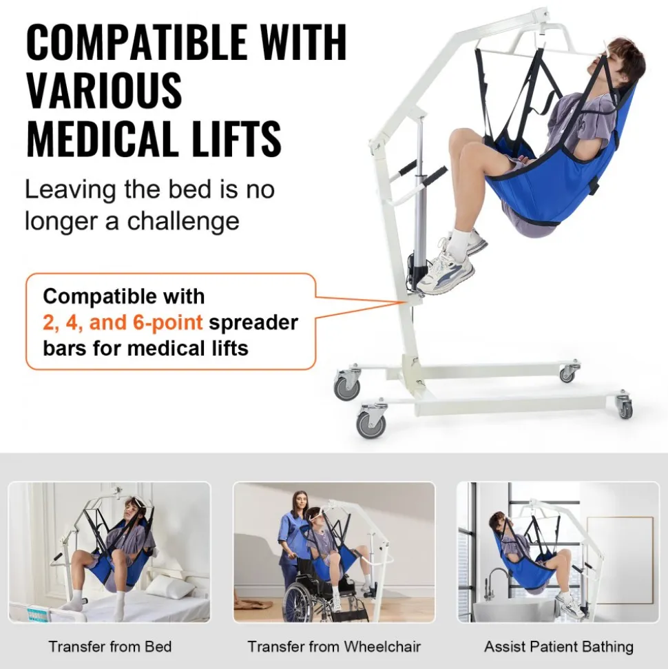 VEVOR Patient Lift Sling with Head Support- Small Size, U Shape Divided Leg Transfer Sling for Bathing, Patient Lift Medical Sling for Elderly, Disabled, Bedridden, 600LBS