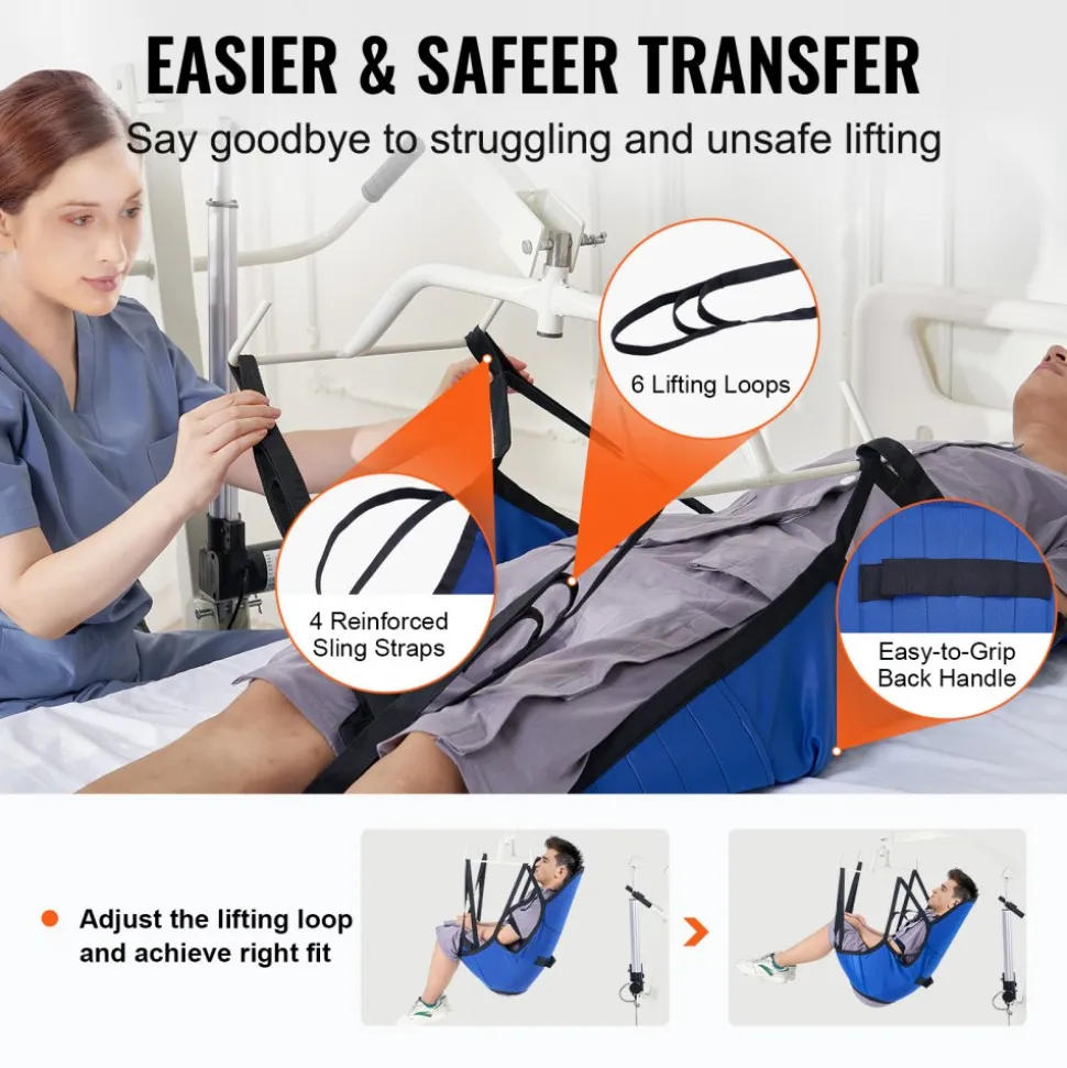 VEVOR Patient Lift Sling with Head Support- Small Size, U Shape Divided Leg Transfer Sling for Bathing, Patient Lift Medical Sling for Elderly, Disabled, Bedridden, 600LBS