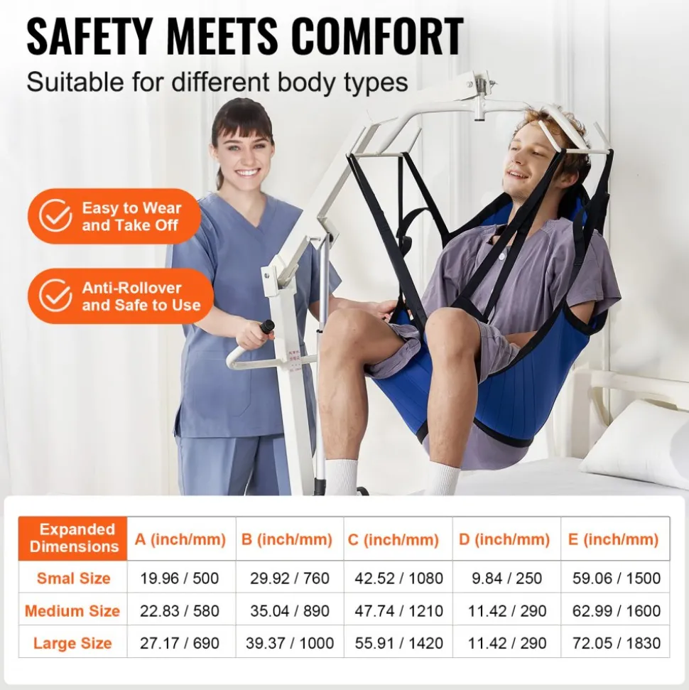 VEVOR Patient Lift U-Sling with Head Support- Medium Size, Divided Leg Transfer Sling for Bathing, Patient Lift Medical Sling for Elderly, Disabled, Bedridden, 600LBS