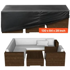 VEVOR Patio Furniture Cover, 420D Heavy Duty Waterproof Outdoor Dining Table and Chairs Cover, Large Rectangular Patio Table Covers with Air Vent for All Weather, 130L x 84W x 28H inch, Black
