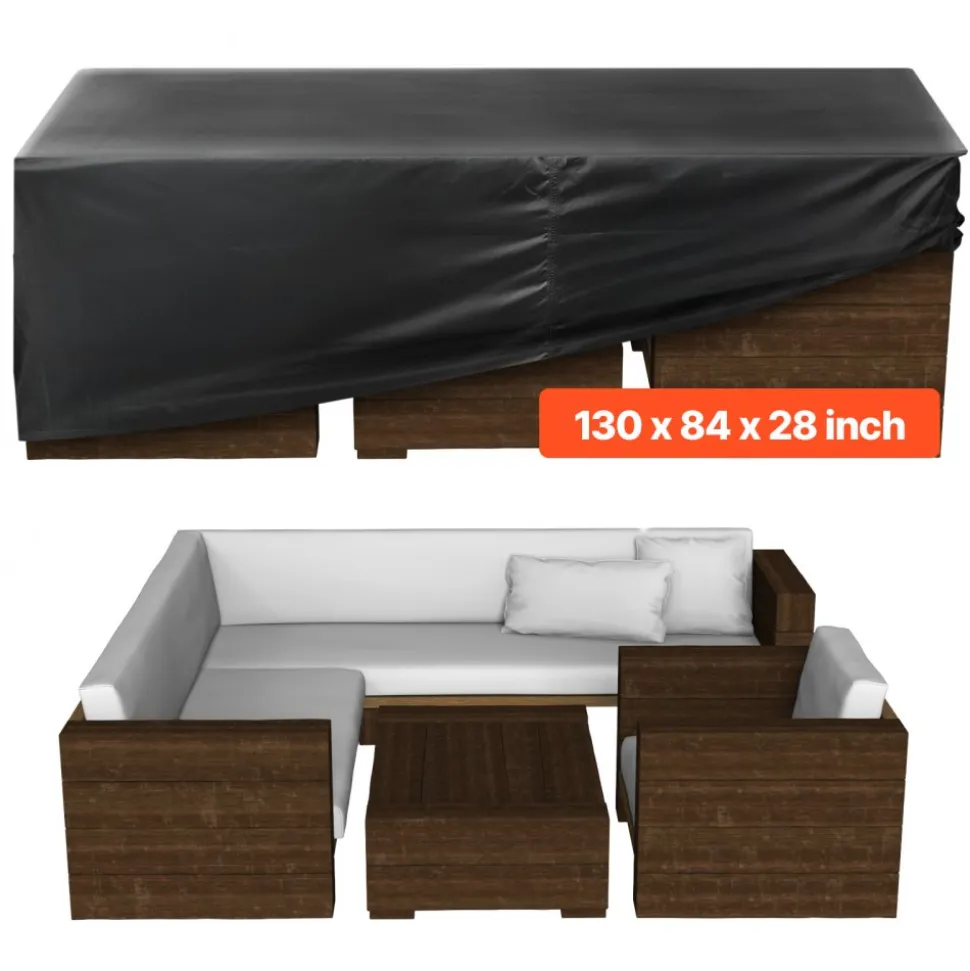 VEVOR Patio Furniture Cover, 420D Heavy Duty Waterproof Outdoor Dining Table and Chairs Cover, Large Rectangular Patio Table Covers with Air Vent for All Weather, 130L x 84W x 28H inch, Black