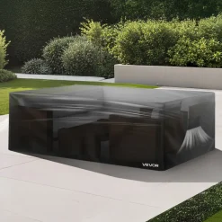 VEVOR Patio Furniture Cover, 420D Heavy Duty Waterproof Outdoor Dining Table and Chairs Cover, Large Rectangular Patio Table Covers with Air Vent for All Weather, 130L x 84W x 28H inch, Black