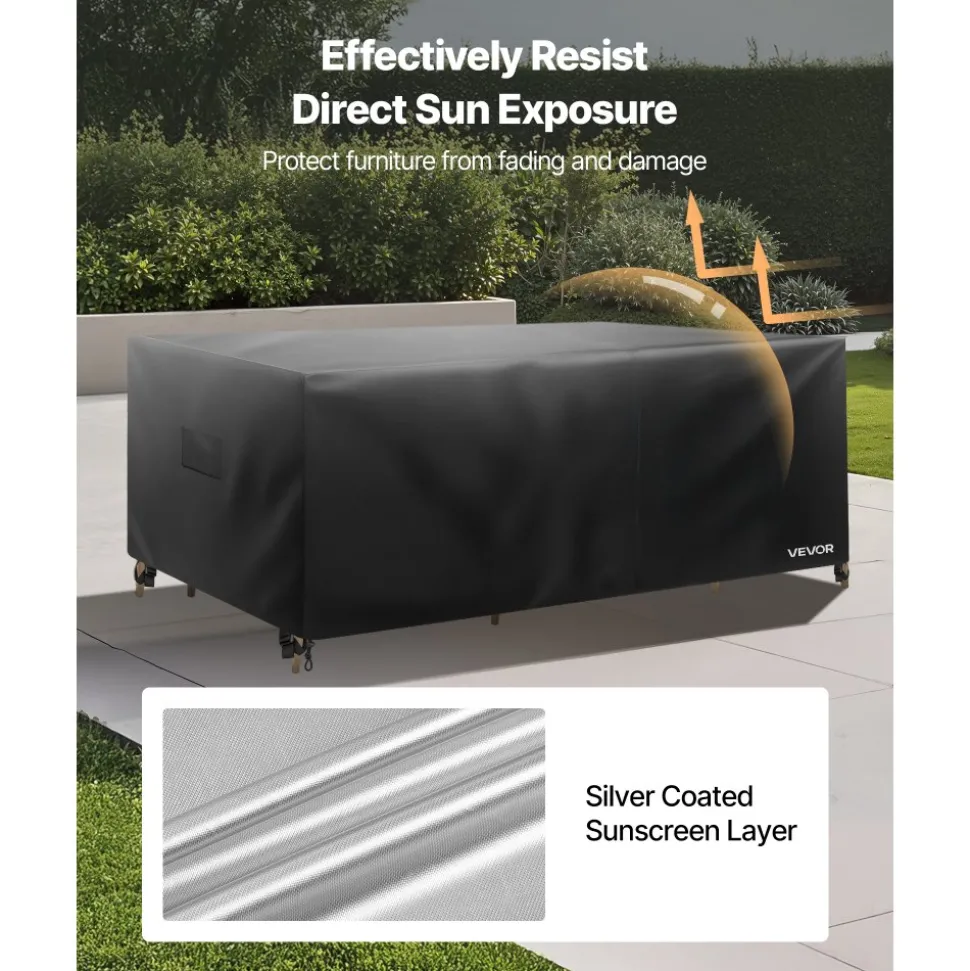 VEVOR Patio Furniture Cover, 420D Heavy Duty Waterproof Outdoor Dining Table and Chairs Cover, Large Rectangular Patio Table Covers with Air Vent for All Weather, 130L x 84W x 28H inch, Black