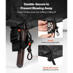 VEVOR Patio Furniture Cover, 420D Heavy Duty Waterproof Outdoor Dining Table and Chairs Cover, Large Squre Patio Table Covers with Air Vent for All Weather, 126L x 126W x 32H inch, Black