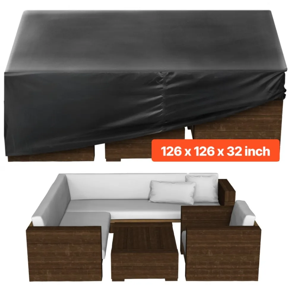 VEVOR Patio Furniture Cover, 420D Heavy Duty Waterproof Outdoor Dining Table and Chairs Cover, Large Squre Patio Table Covers with Air Vent for All Weather, 126L x 126W x 32H inch, Black