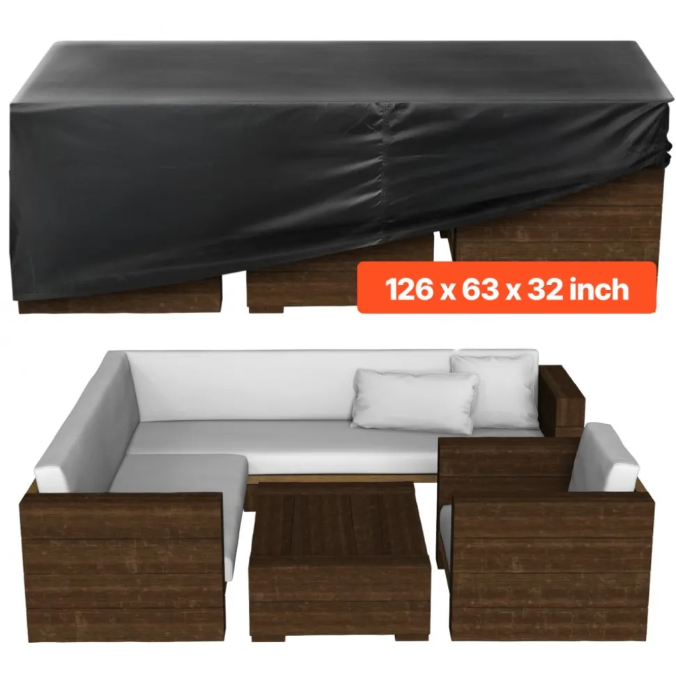 VEVOR Patio Furniture Cover, 420D Heavy Duty Waterproof Outdoor Dining Table and Chairs Cover, Large Rectangular Patio Table Covers with Air Vent for All Weather, 126L x 63W x 28H inch, Black