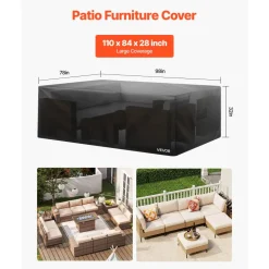 VEVOR Patio Furniture Cover, 420D Heavy Duty Waterproof Outdoor Dining Table and Chairs Cover, Large Rectangular Patio Table Covers with Air Vent for All Weather, 110L x 84W x 28H inch, Black