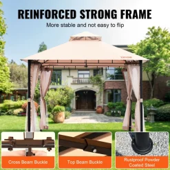 VEVOR Patio Gazebo for 6-8 Person, 10 x 10 FT Backyard Gazebo, with Mosquito Netting, Metal Frame, and PU Coated 180G Polyester, Outdoor Canopy Shelter for Patio, Backyard, Lawn, Garden, Deck