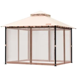 VEVOR Patio Gazebo for 6-8 Person, 10 x 10 FT Backyard Gazebo, with Mosquito Netting, Metal Frame, and PU Coated 180G Polyester, Outdoor Canopy Shelter for Patio, Backyard, Lawn, Garden, Deck