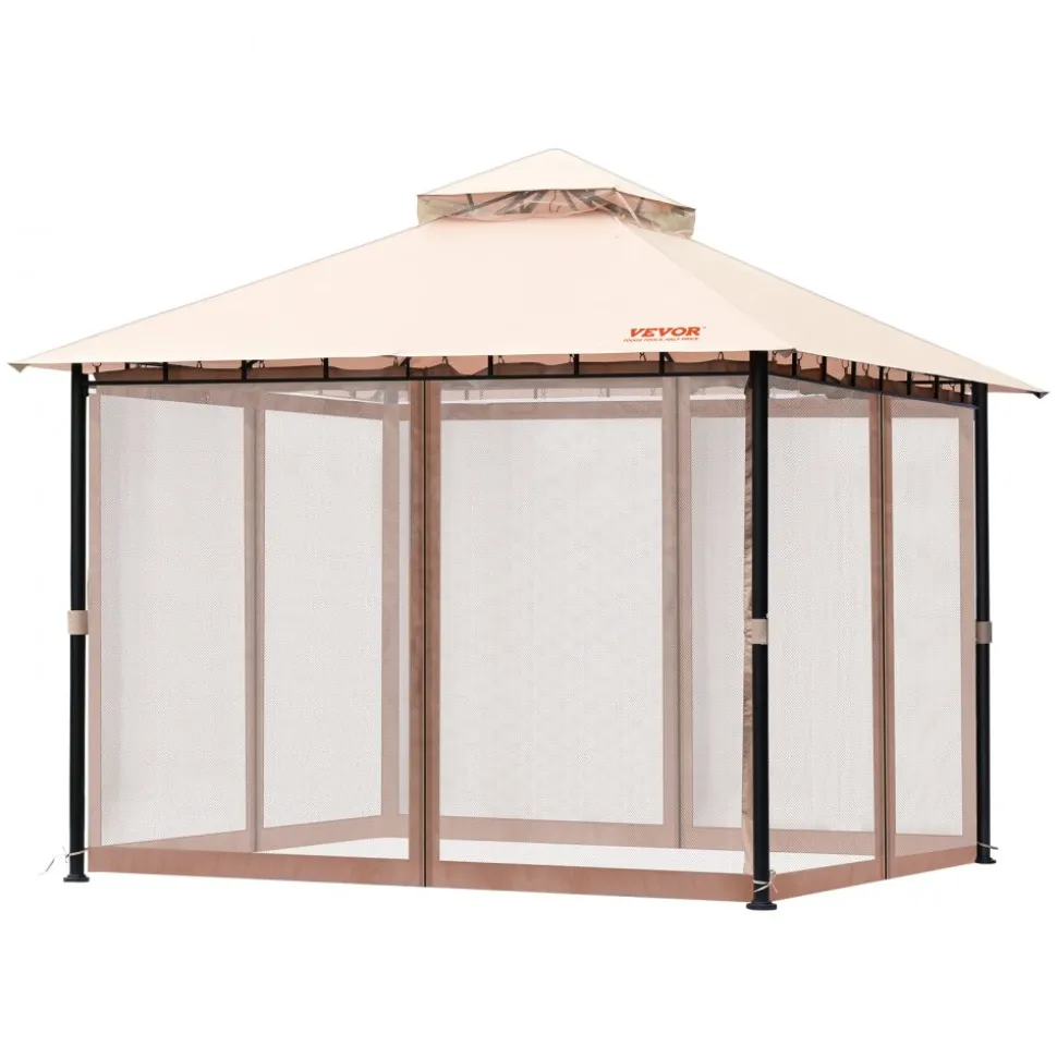 VEVOR Patio Gazebo for 6-8 Person, 10 x 10 FT Backyard Gazebo, with Mosquito Netting, Metal Frame, and PU Coated 180G Polyester, Outdoor Canopy Shelter for Patio, Backyard, Lawn, Garden, Deck