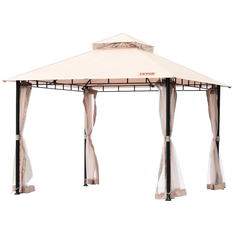 VEVOR Patio Gazebo for 6-8 Person, 10 x 10 FT Backyard Gazebo, with Mosquito Netting, Metal Frame, and PU Coated 180G Polyester, Outdoor Canopy Shelter for Patio, Backyard, Lawn, Garden, Deck